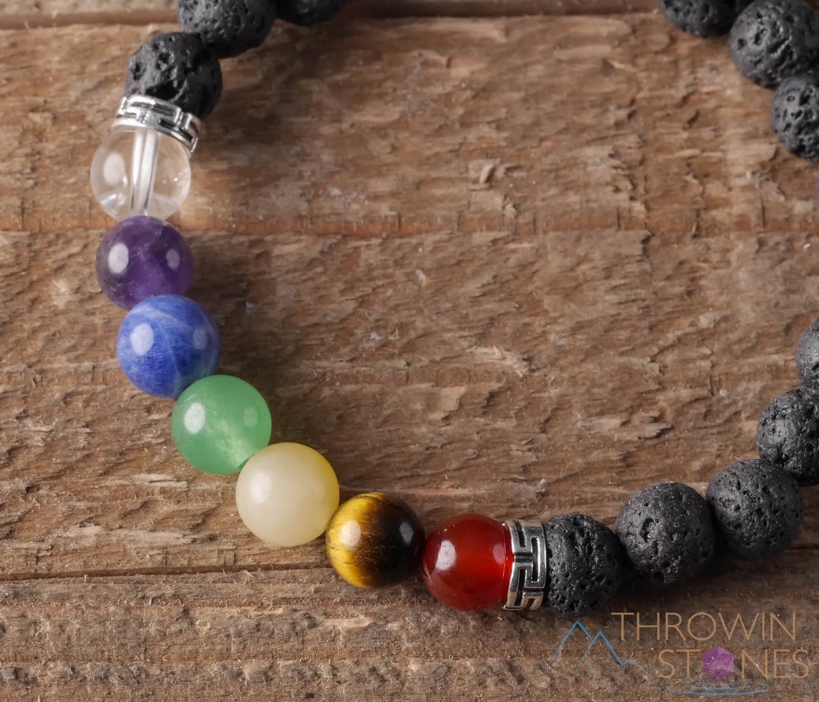 CHAKRA & LAVA ROCK Crystal Bracelet - Round Beads - Aromatherapy Diffuser Bracelet, Beaded Bracelet, Handmade Jewelry, E0459