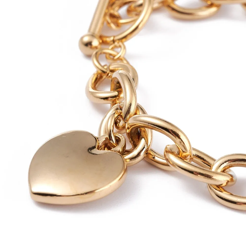 Charm Bracelet with Heart Charm - Plated Stainless