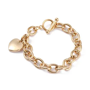 Charm Bracelet with Heart Charm - Plated Stainless