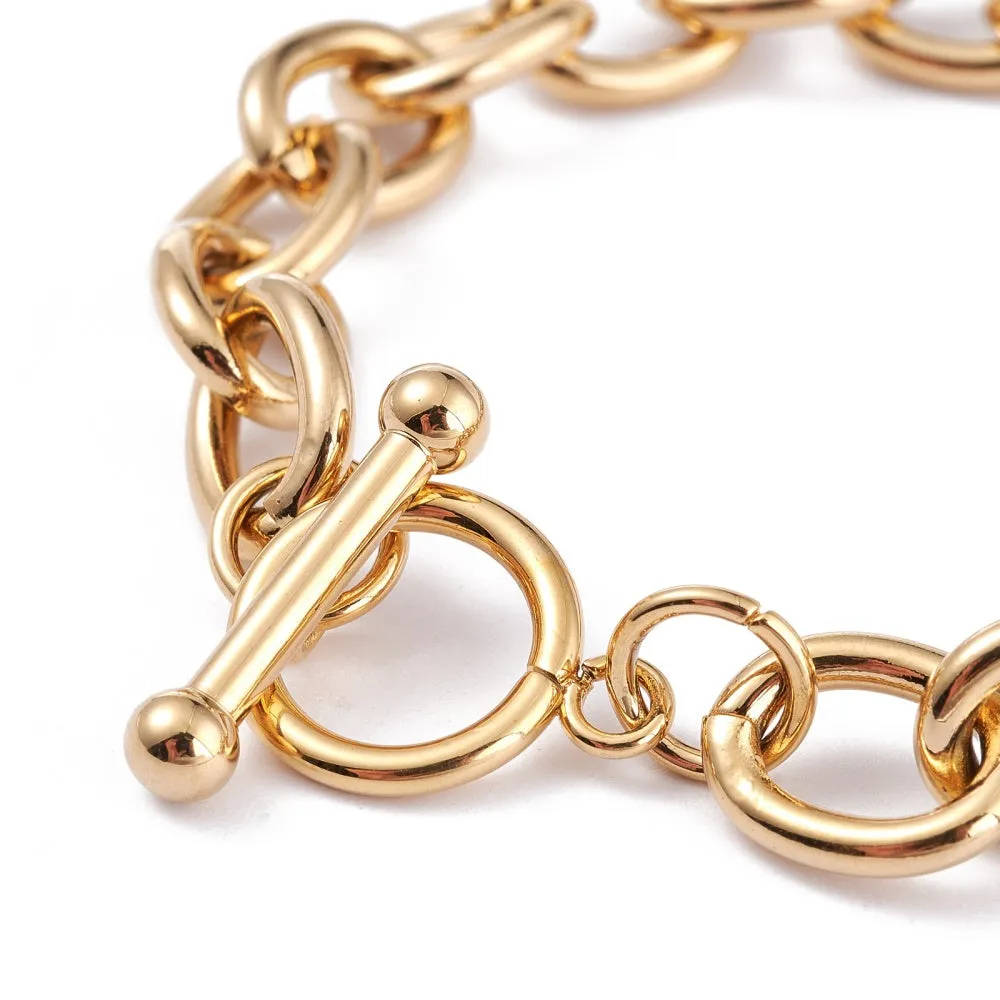 Charm Bracelet with Heart Charm - Plated Stainless