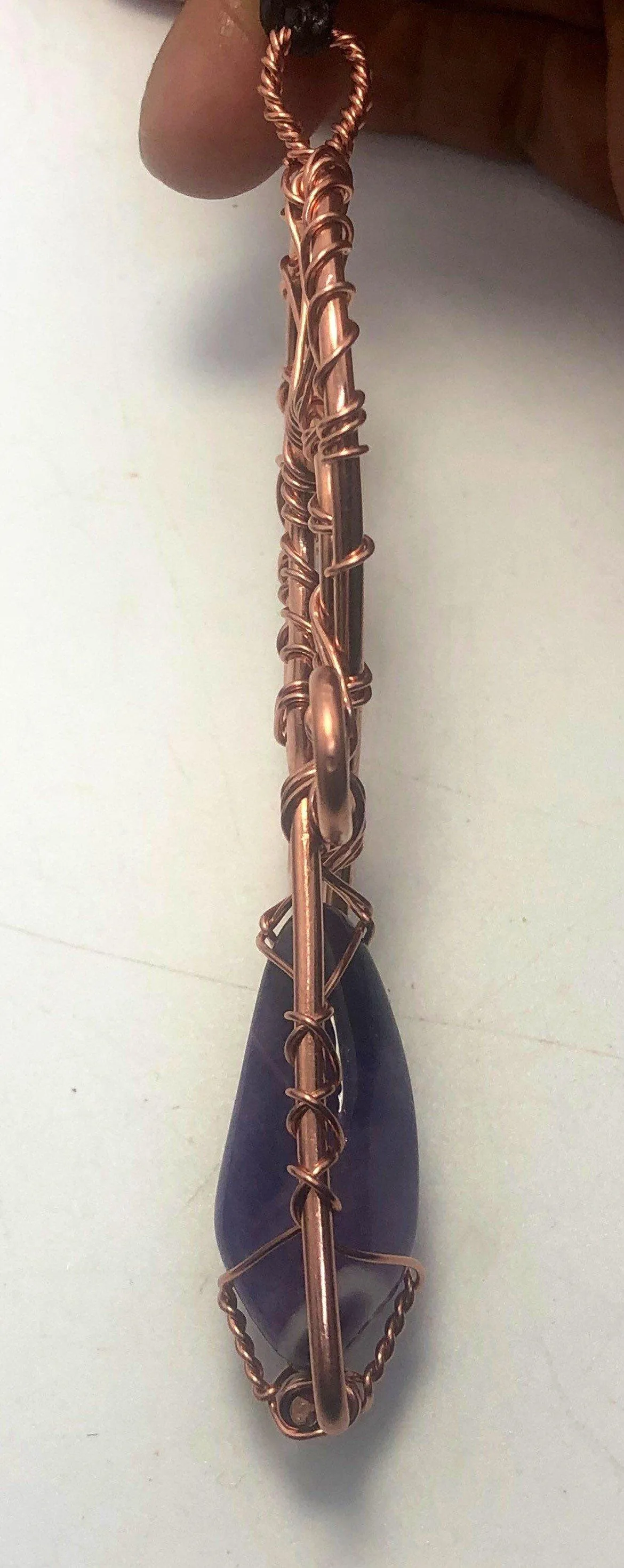 Chevron Amethyst Copper Ankh Pendant Wirewrapped with Copper Chain