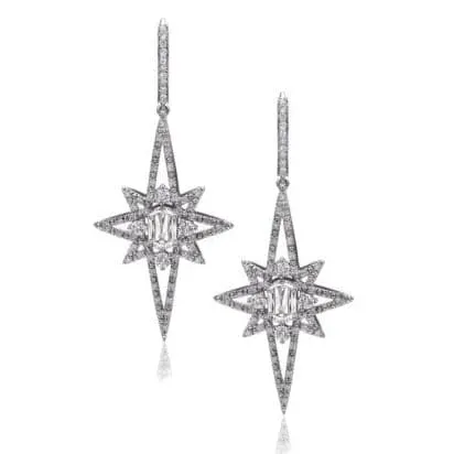 Christopher Designs 14k White Gold L'Amour Crisscut Diamond Icicle Dangle Earrings