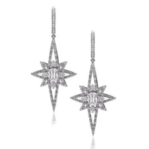 Christopher Designs 14k White Gold L'Amour Crisscut Diamond Icicle Dangle Earrings