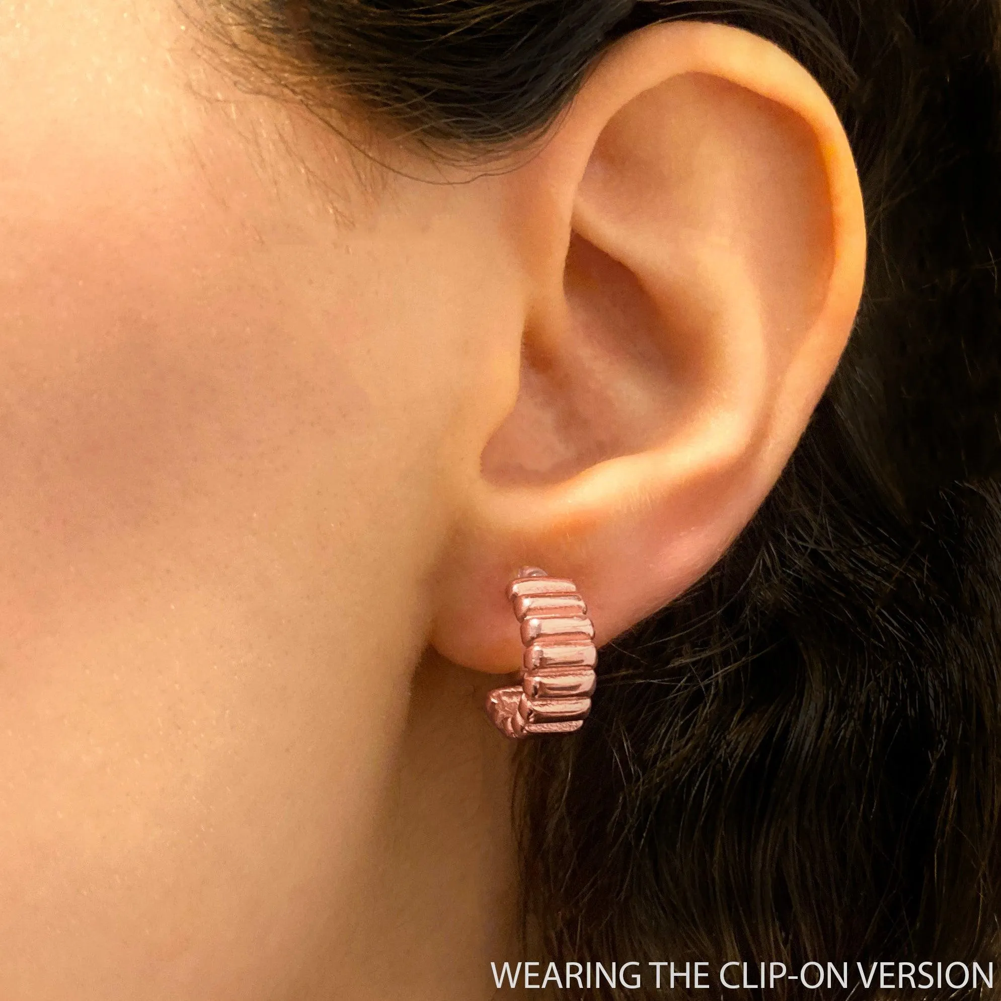 CHUNKY BAR HUGGIE HOOP CLIP-ON EARRINGS IN ROSE GOLD
