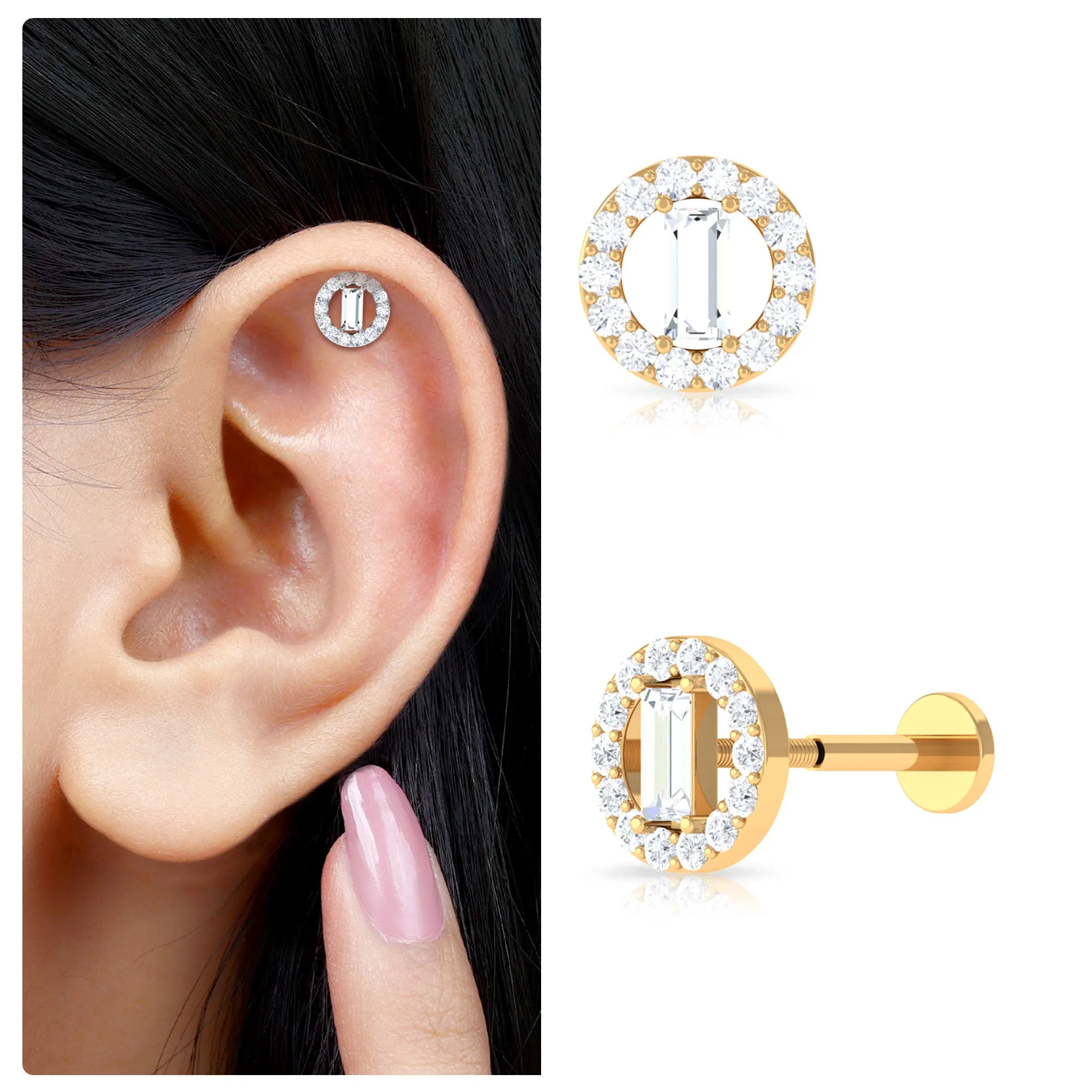 Classic Moissanite Gold Circle Cartilage Earring