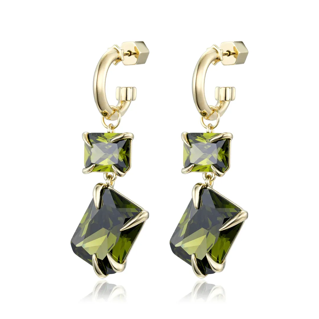 Claw Double Drop Earrings - 18K Gold   Peridot