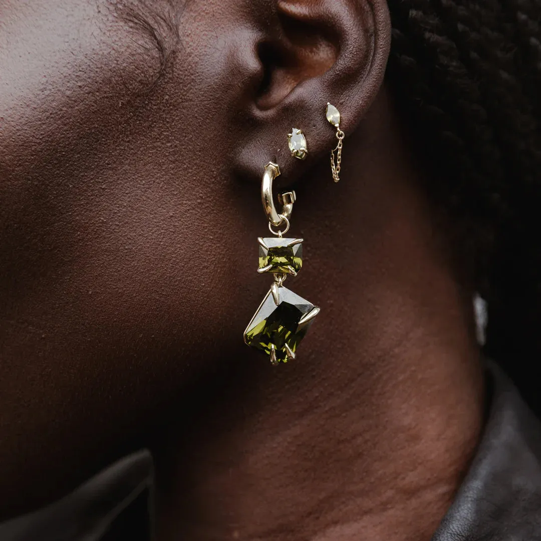Claw Double Drop Earrings - 18K Gold   Peridot