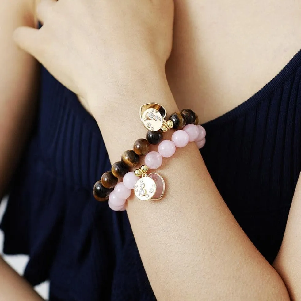 Clear Quartz Heart Charm & Beads Stretchy Bracelet