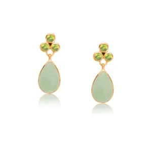 Clover Stud, Peridot, Prehnite, Gold