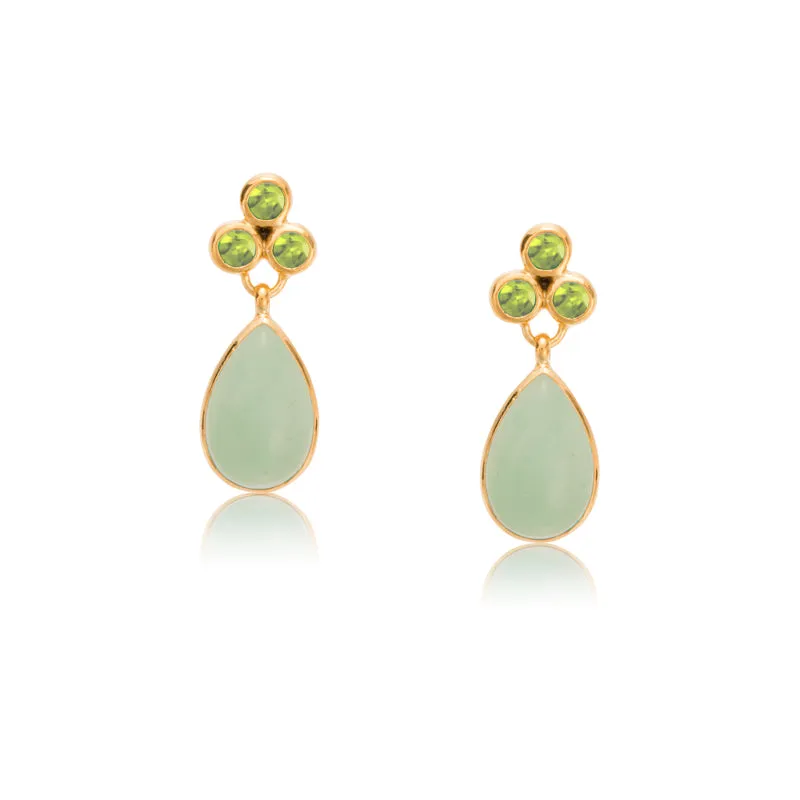 Clover Stud, Peridot, Prehnite, Gold
