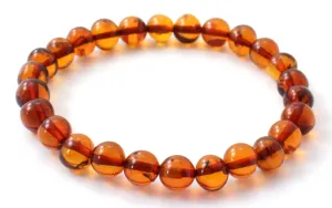 Cognac Brown Amber Stretch Bracelet for Women and Men - Beaded Gemstone Jewelry
