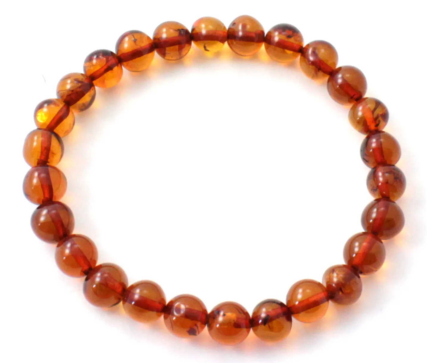Cognac Brown Amber Stretch Bracelet for Women and Men - Beaded Gemstone Jewelry