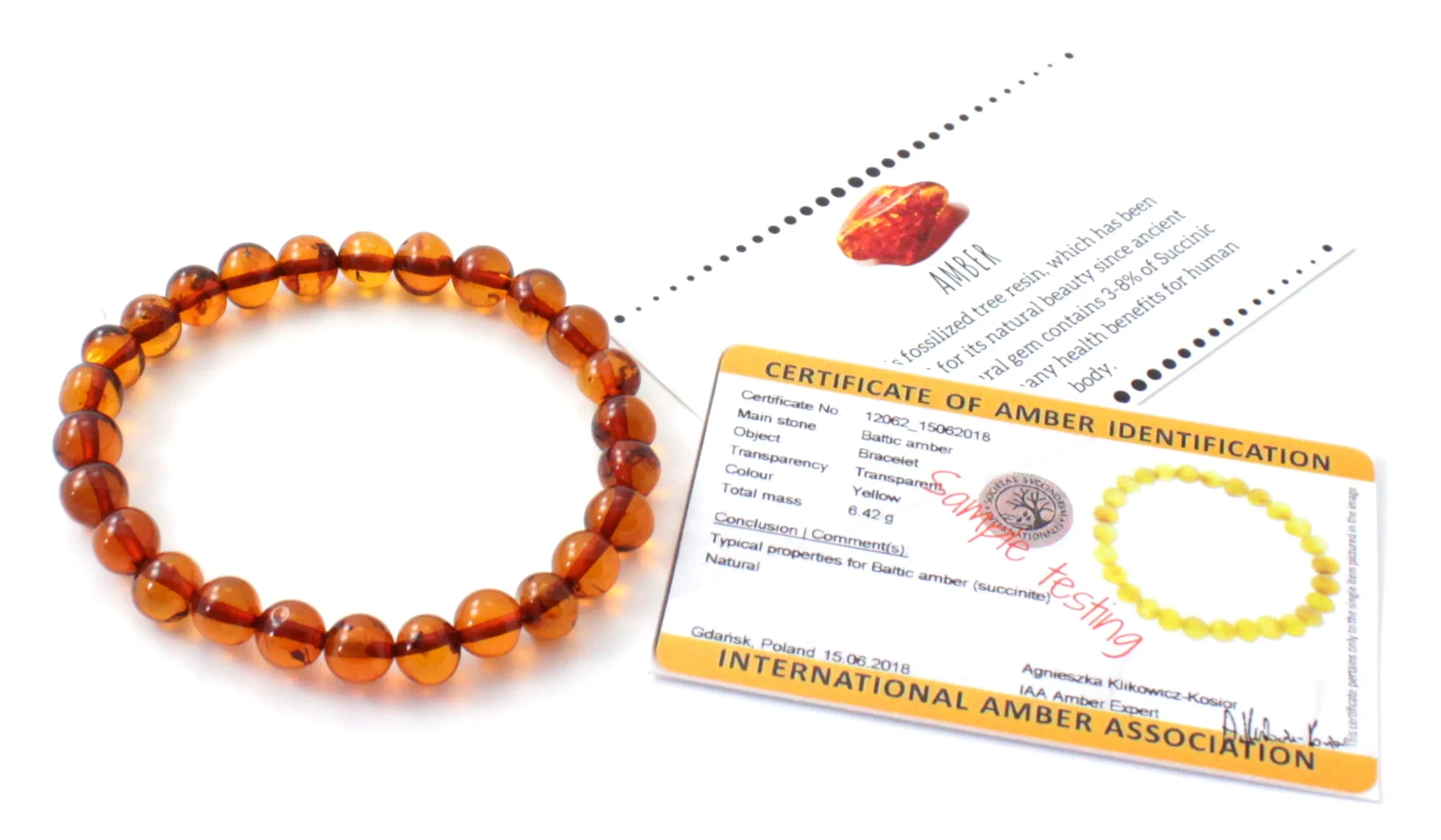 Cognac Brown Amber Stretch Bracelet for Women and Men - Beaded Gemstone Jewelry