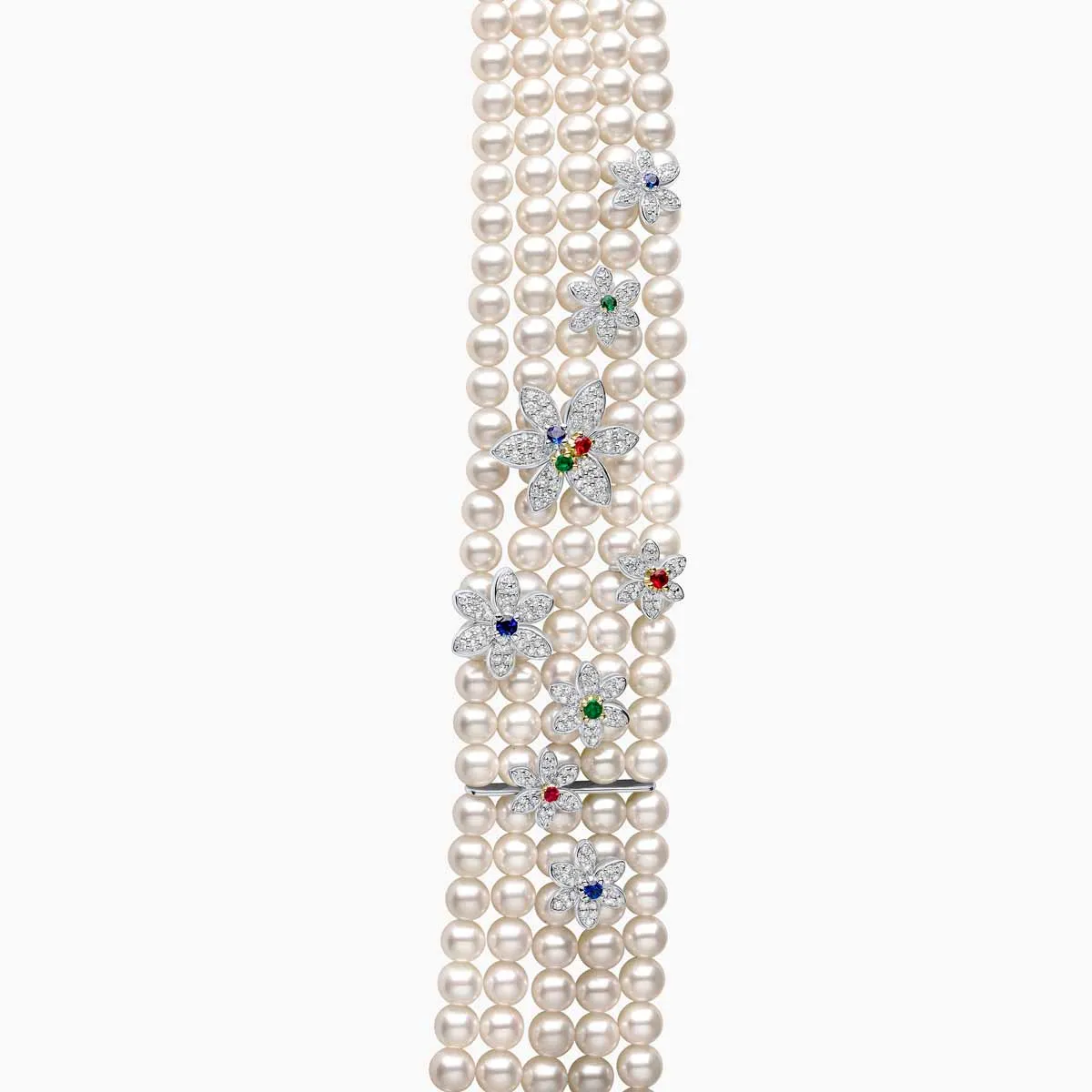 Contessa 18K Gold Freshwater Pearl and Floral Diamond Gemstone Necklace