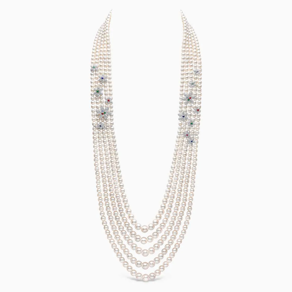 Contessa 18K Gold Freshwater Pearl and Floral Diamond Gemstone Necklace