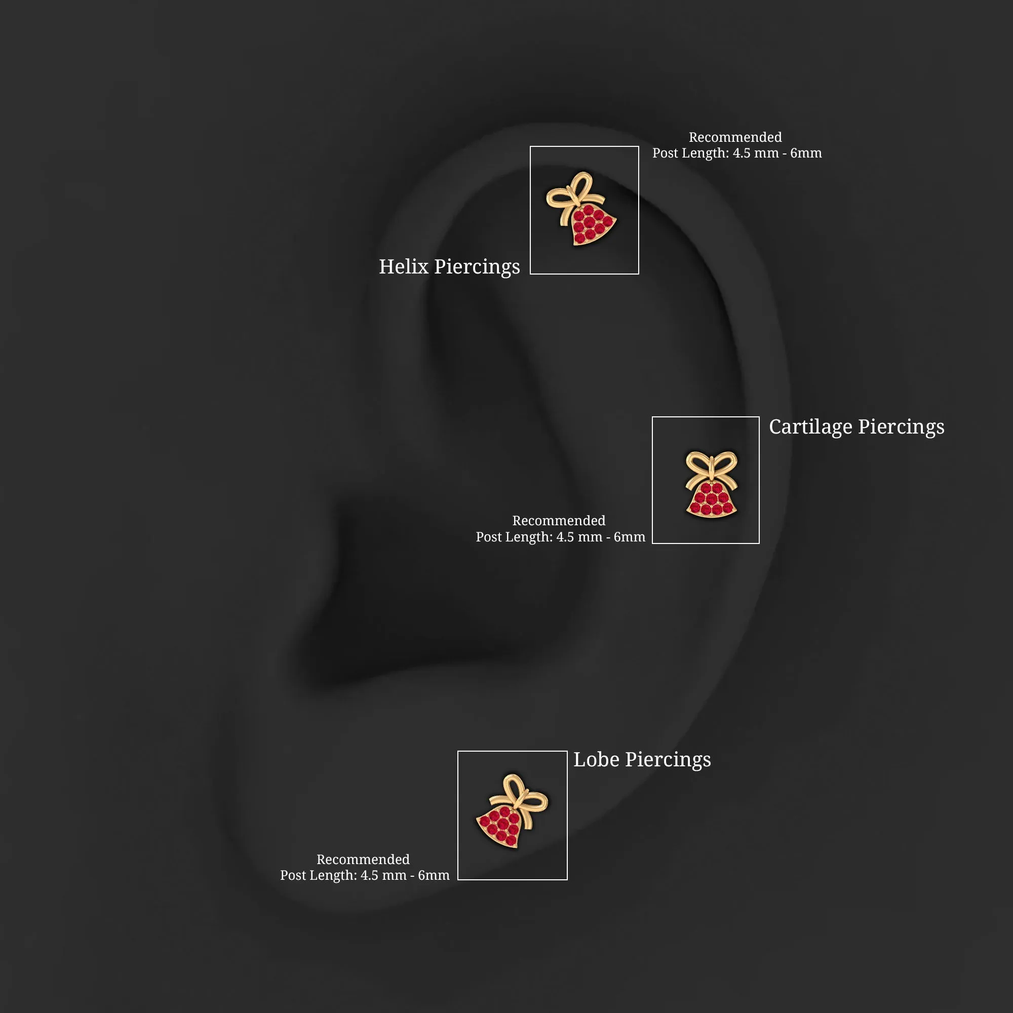 Created Ruby Christmas Jingle Bell and Bow Cartilage Earring