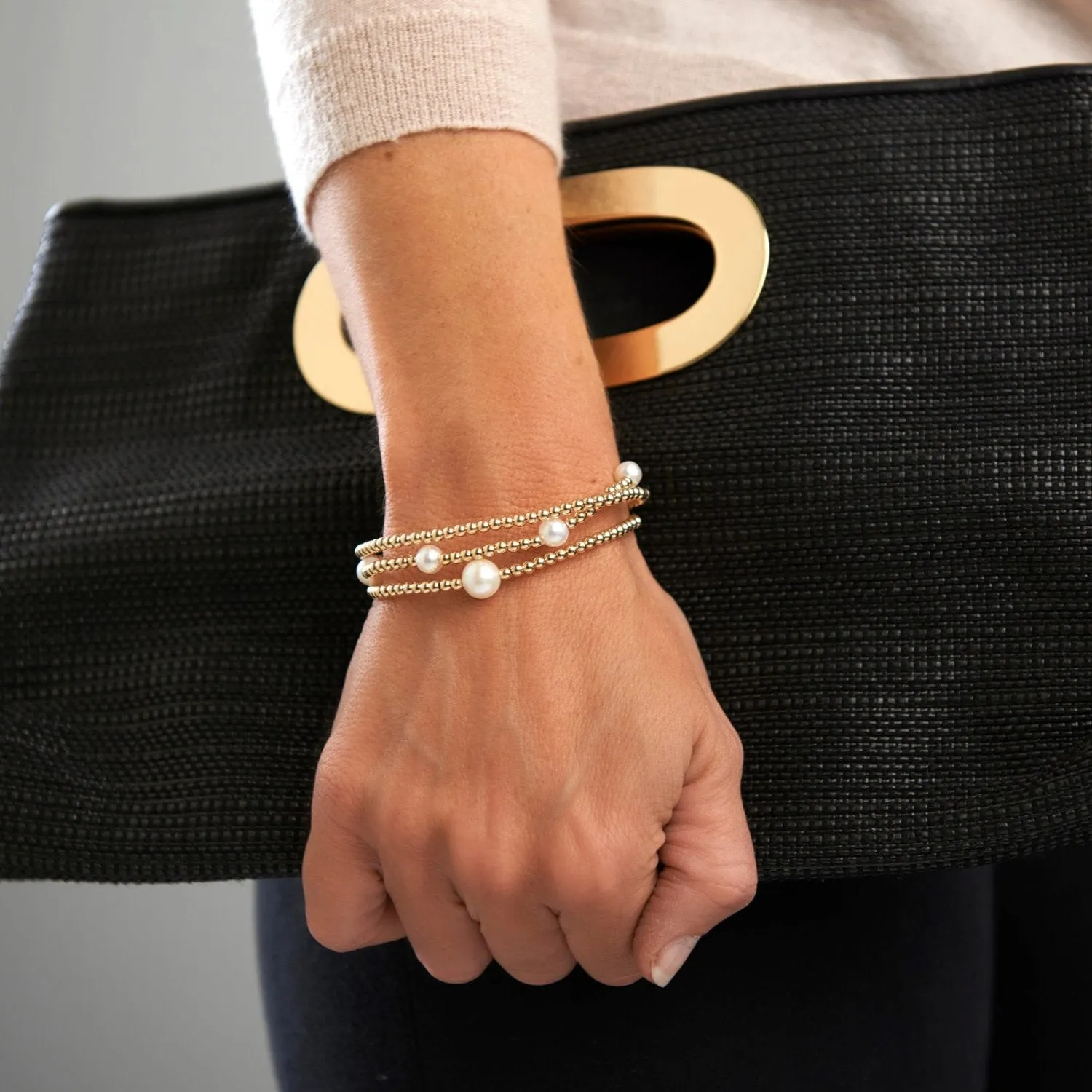 Credo Gold Colour Bead Bracelet With Cultured Freshwater Pearls