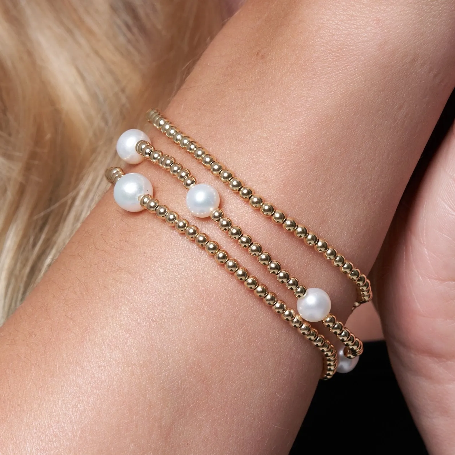 Credo Gold Colour Bead Bracelet With Cultured Freshwater Pearls