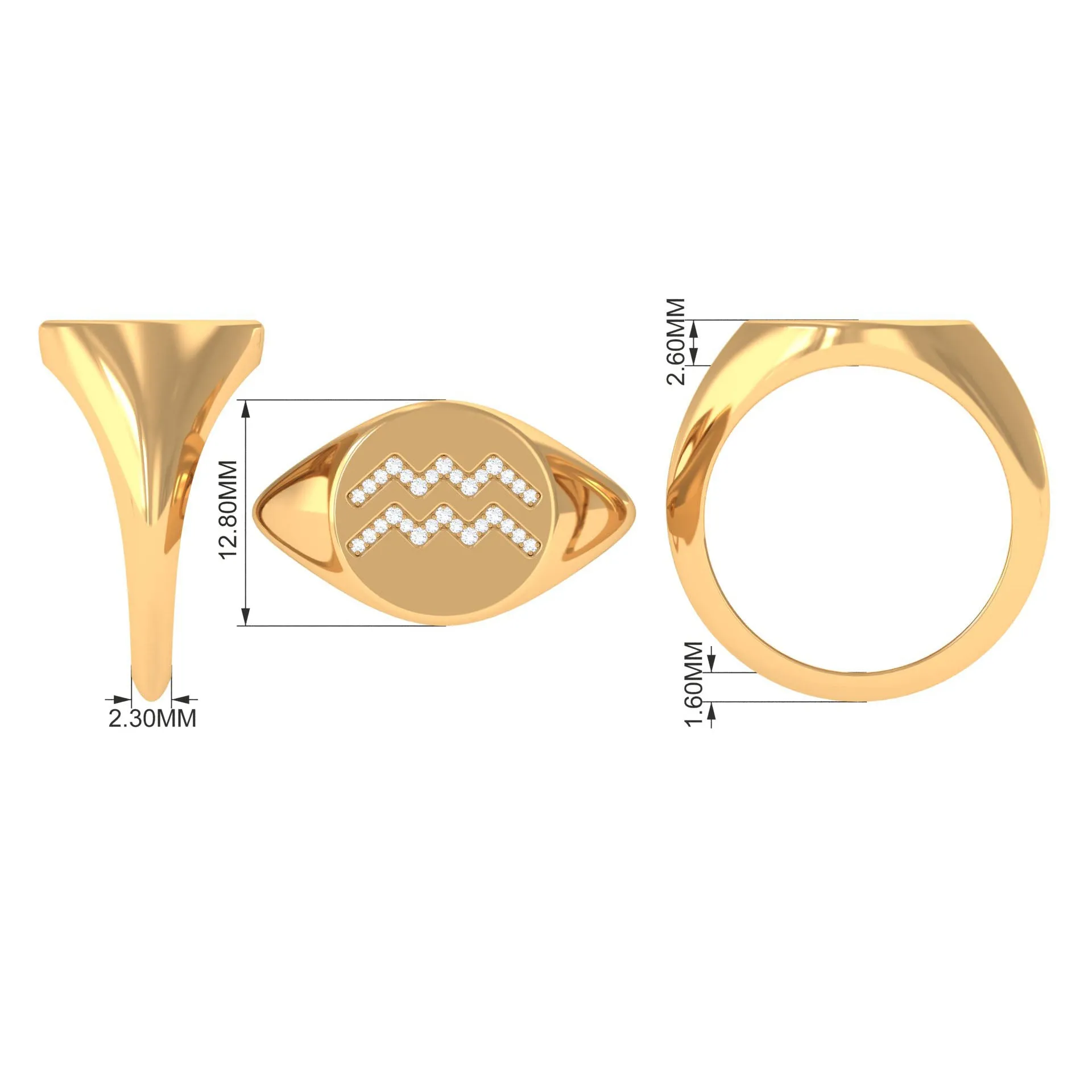 Cubic Zirconia Aquarius Zodiac Signet Ring
