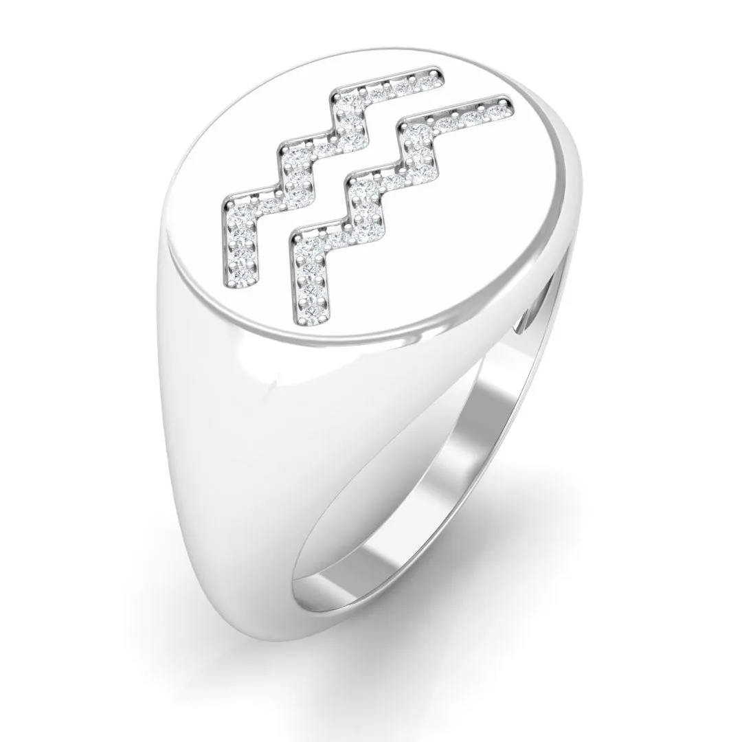Cubic Zirconia Aquarius Zodiac Signet Ring