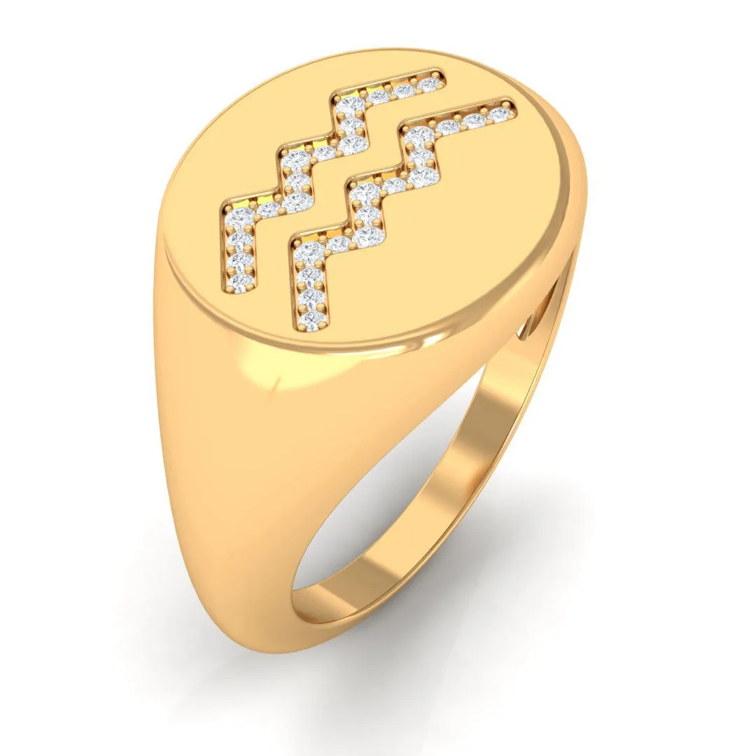 Cubic Zirconia Aquarius Zodiac Signet Ring