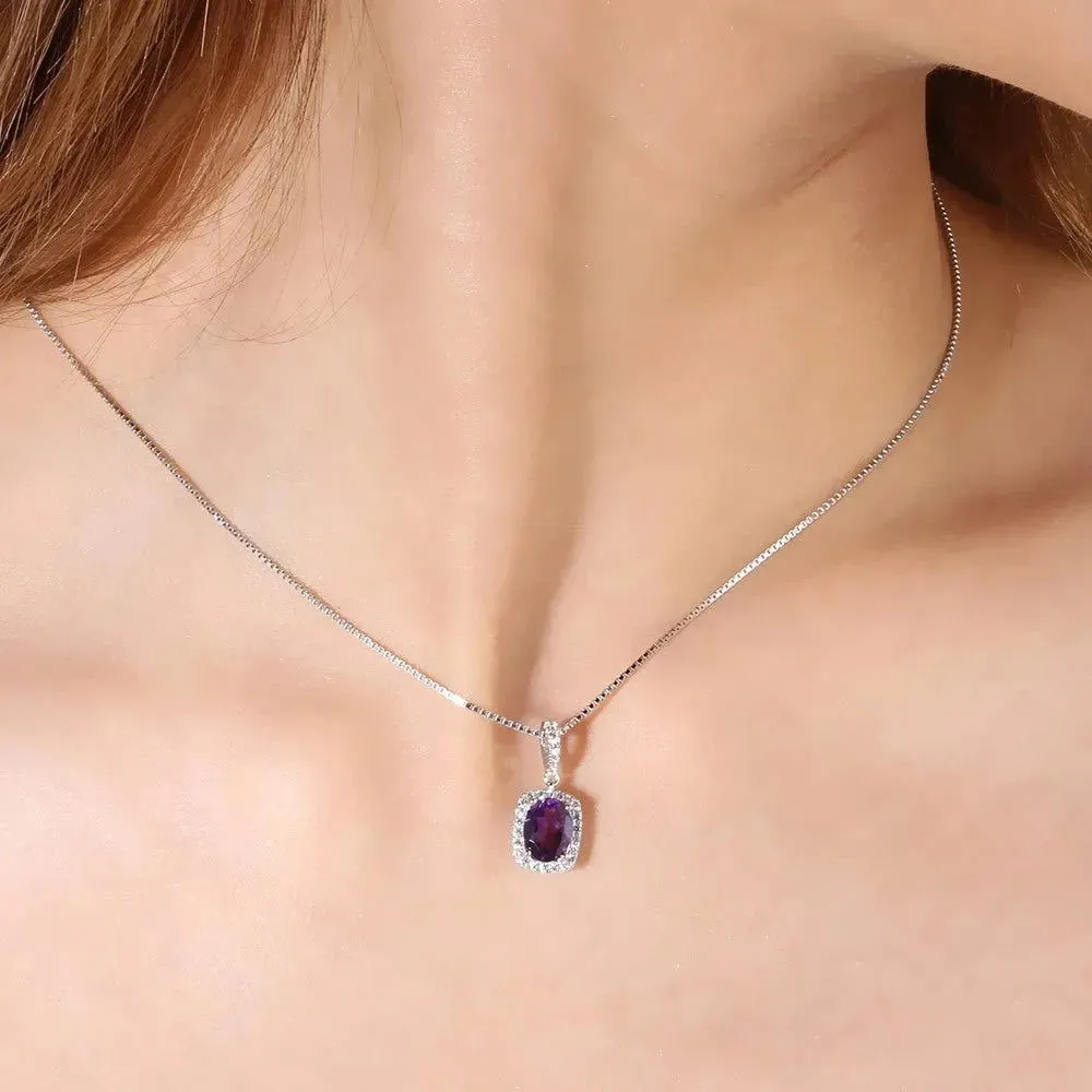 Cushion Cut Amethyst & CZ Pendant in Sterling Silver