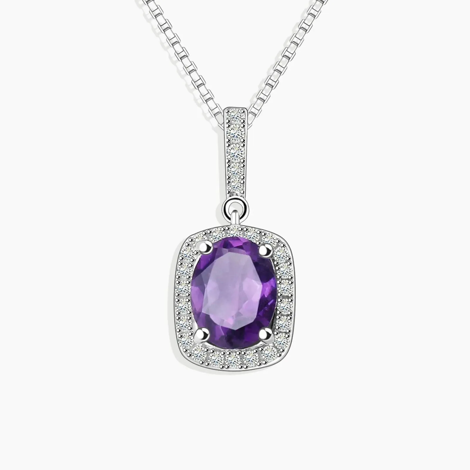 Cushion Cut Amethyst & CZ Pendant in Sterling Silver