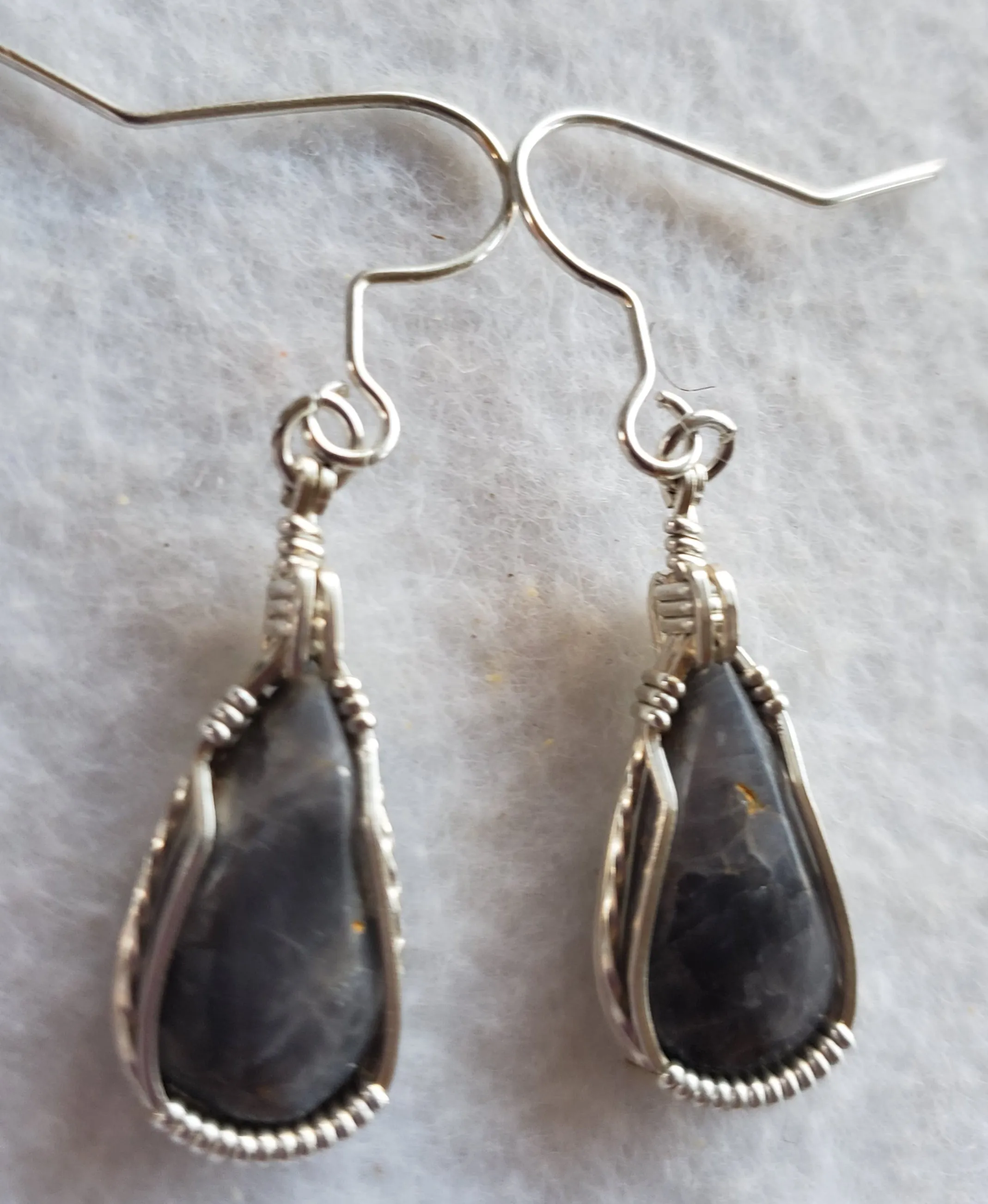 Custom Wire Wrapped Blue Quartz Earrings Sterling Silver