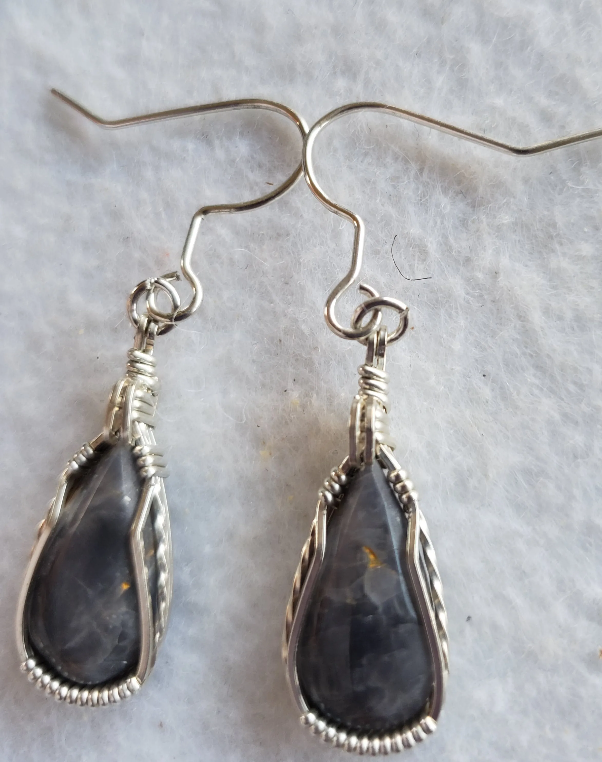 Custom Wire Wrapped Blue Quartz Earrings Sterling Silver