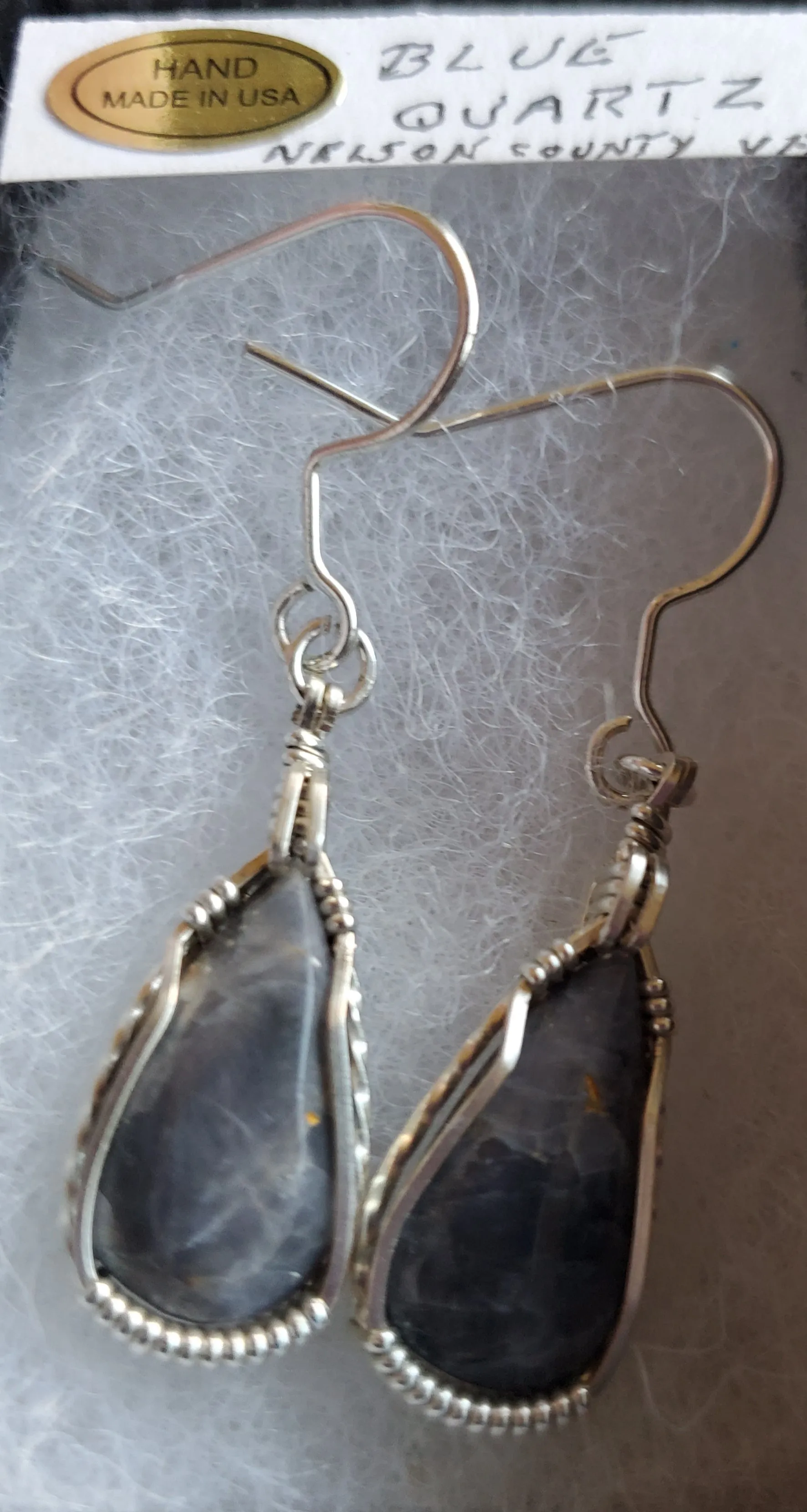 Custom Wire Wrapped Blue Quartz Earrings Sterling Silver