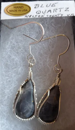 Custom Wire Wrapped Blue Quartz Earrings Sterling Silver