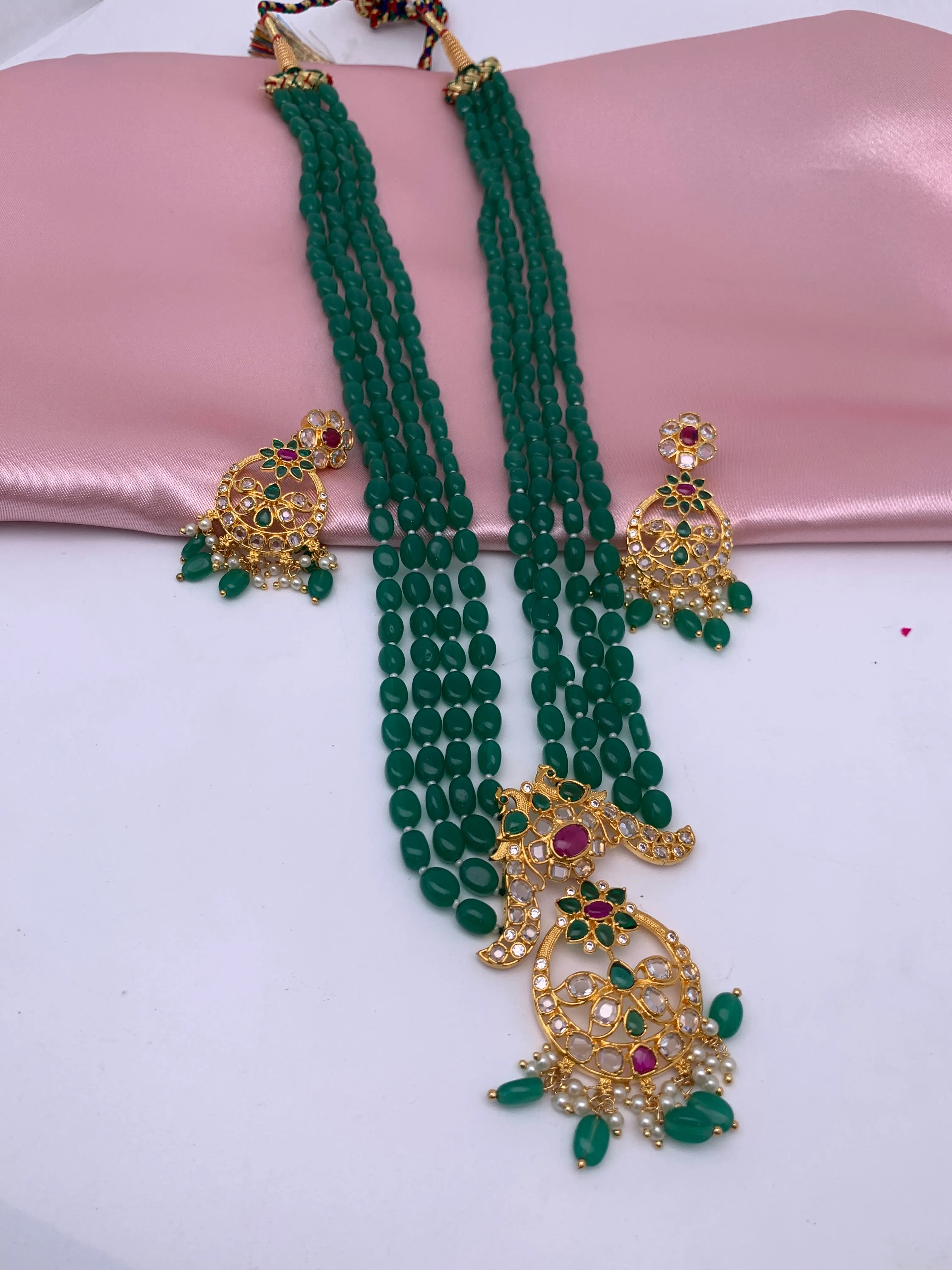 CZ Red Green Multi Stone Pendent Emerald Beads Mala