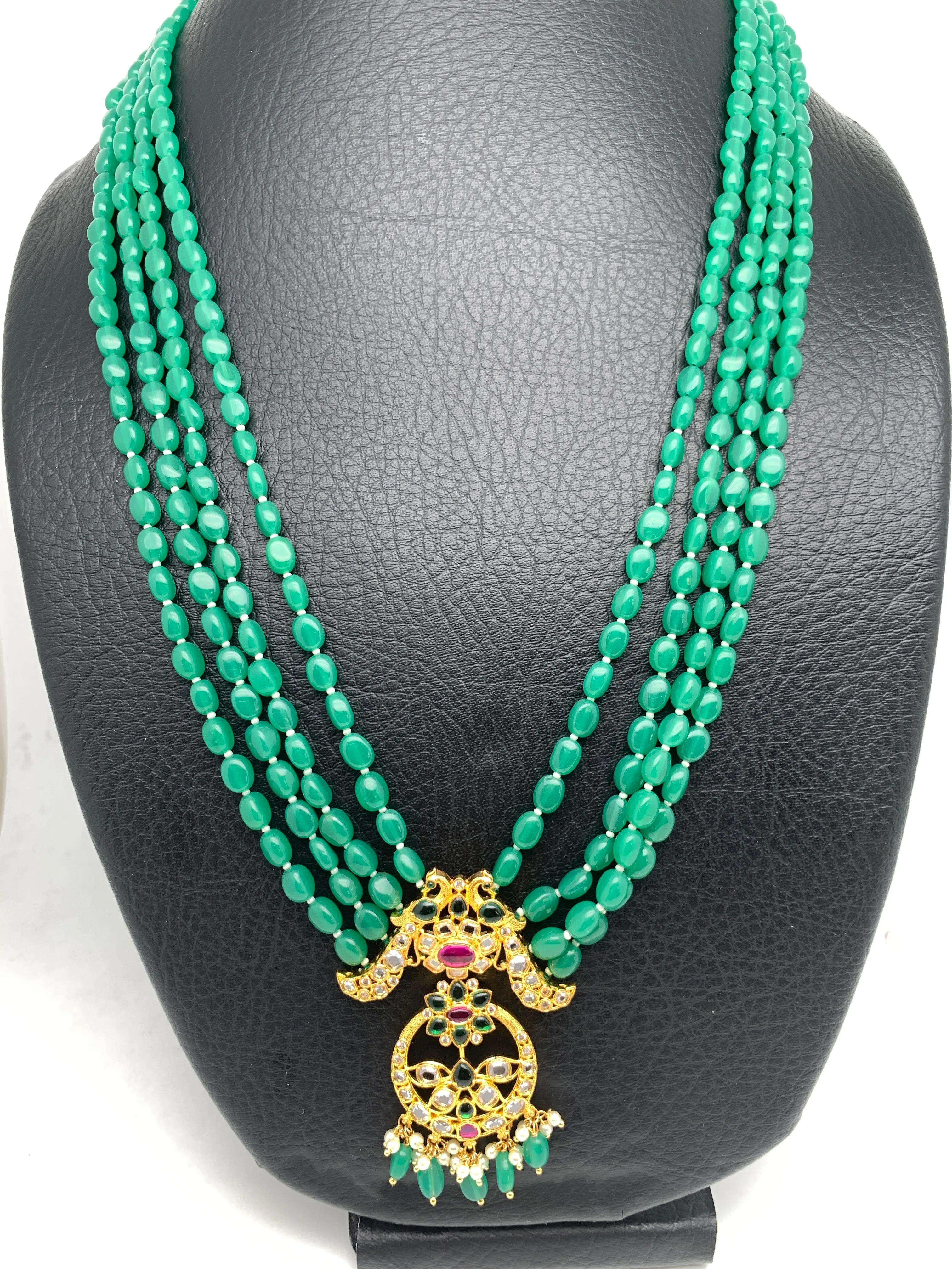 CZ Red Green Multi Stone Pendent Emerald Beads Mala
