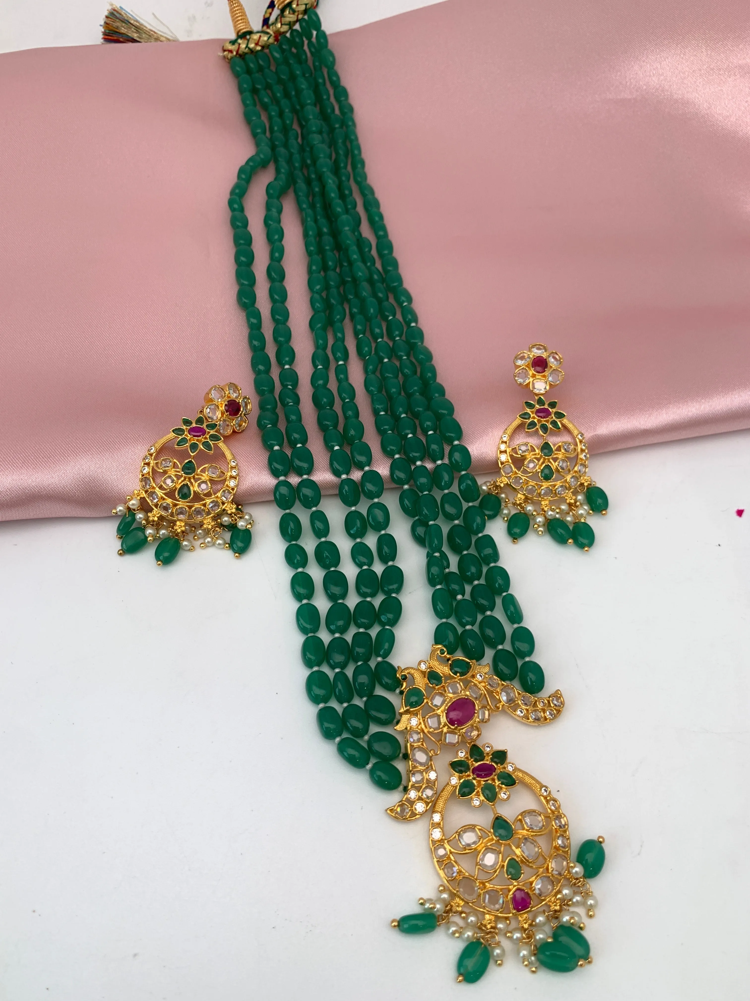 CZ Red Green Multi Stone Pendent Emerald Beads Mala