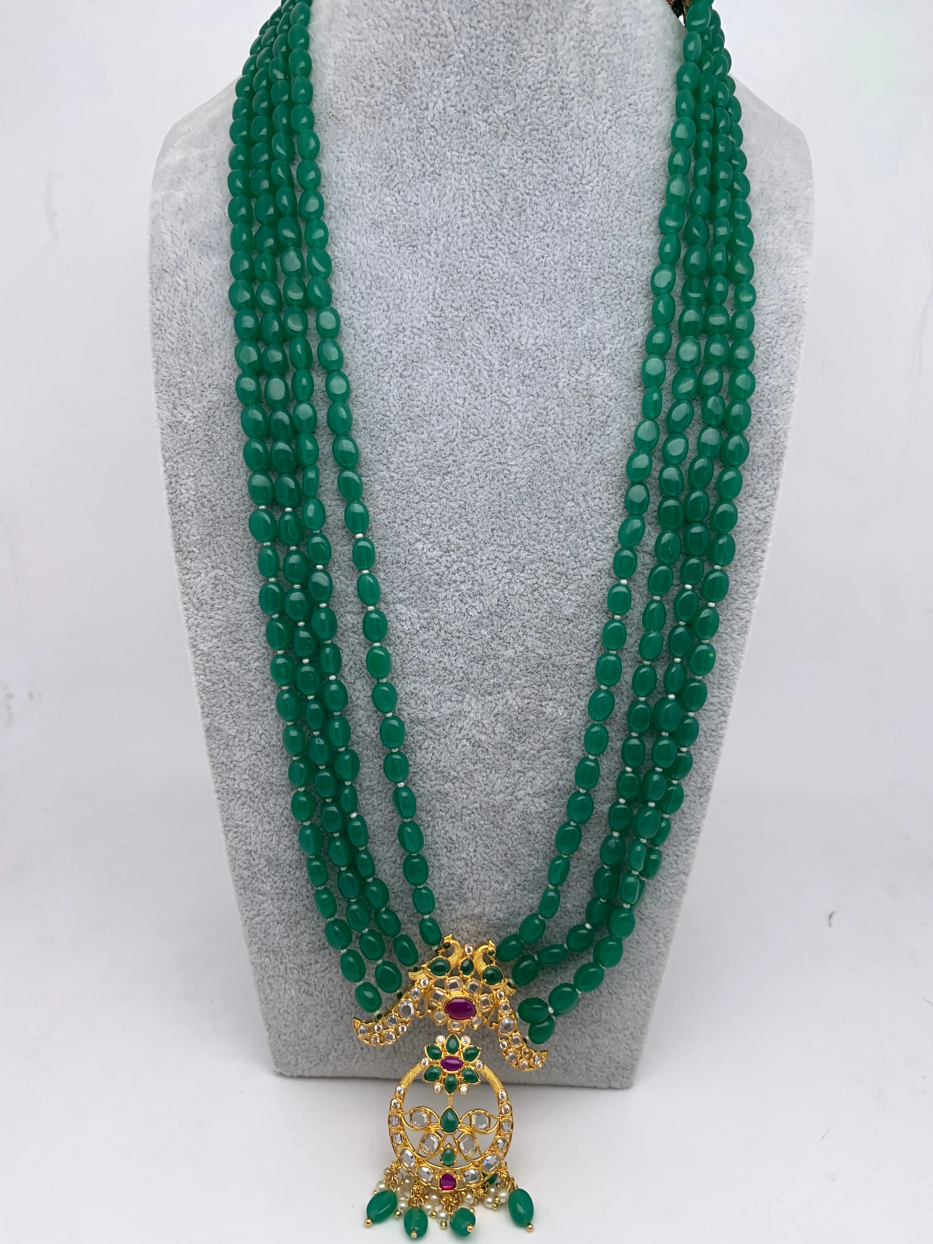 CZ Red Green Multi Stone Pendent Emerald Beads Mala