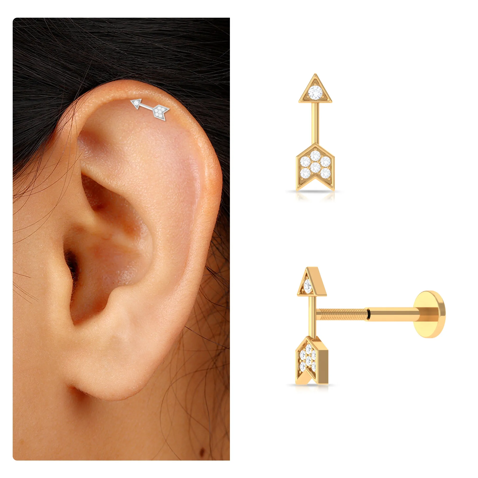Dainty Diamond Gold Arrow Earring for Helix Piercing