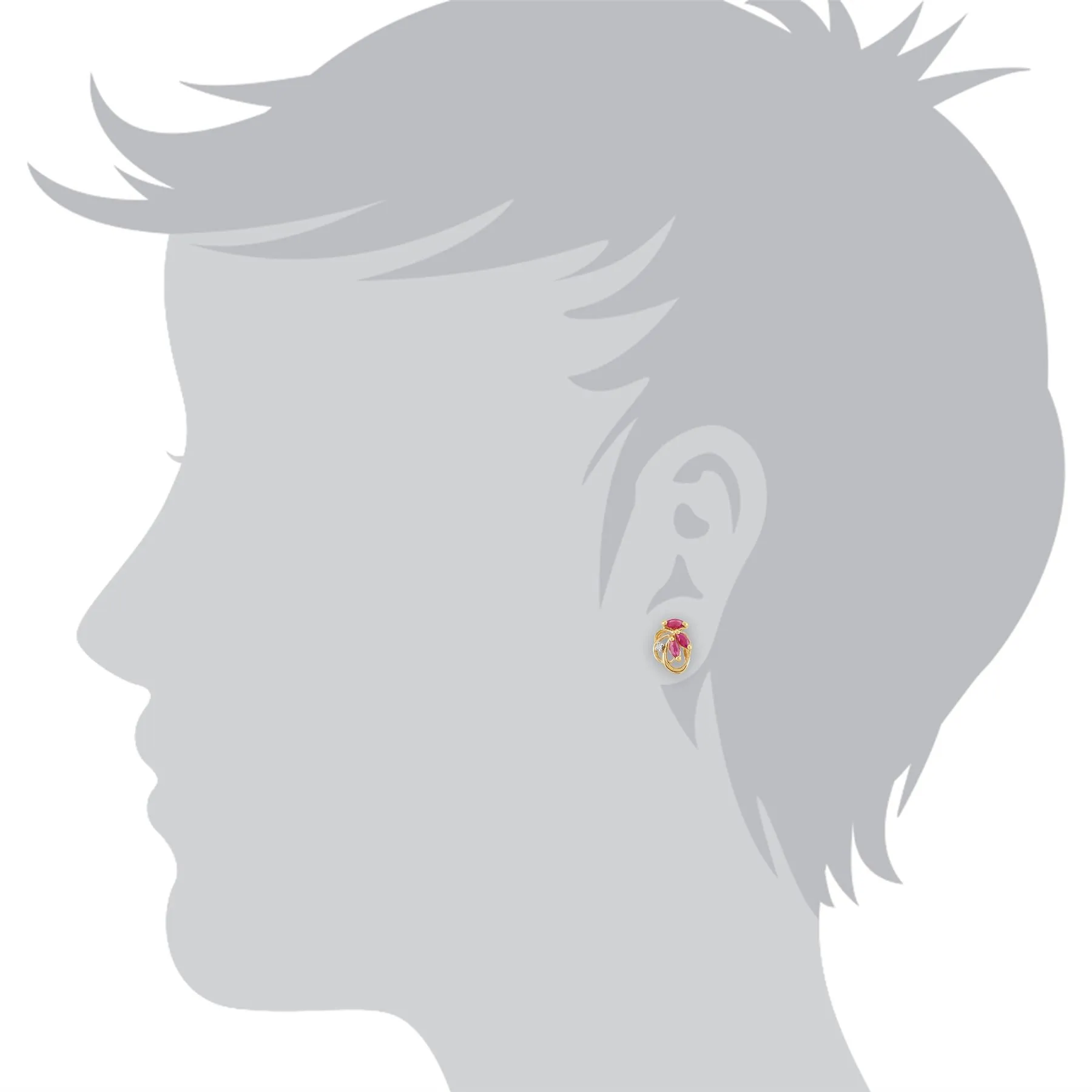Damen 375 Gold 9ct Gelbgold Rubin Blumen Ohrstecker mit Diamant