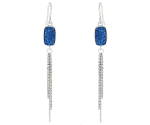 Dangling Chain Blue Druzy Earrings