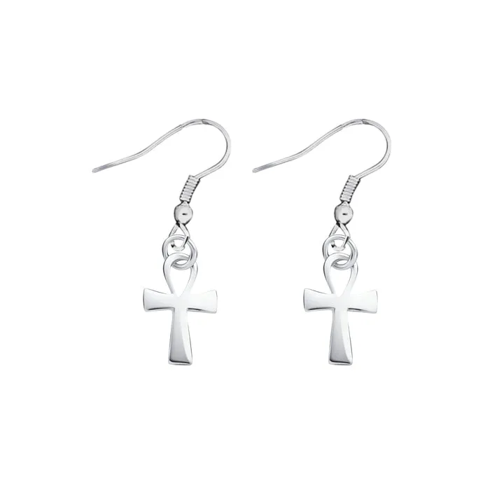 Decorative Silver Cross Earrings