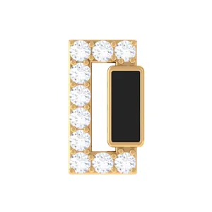 Diamond Gold Bar Tragus Earring with Black Enamel