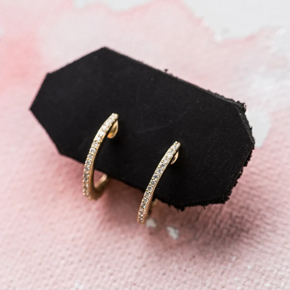 Diamond Thin Huggie Earrings in 14k Gold