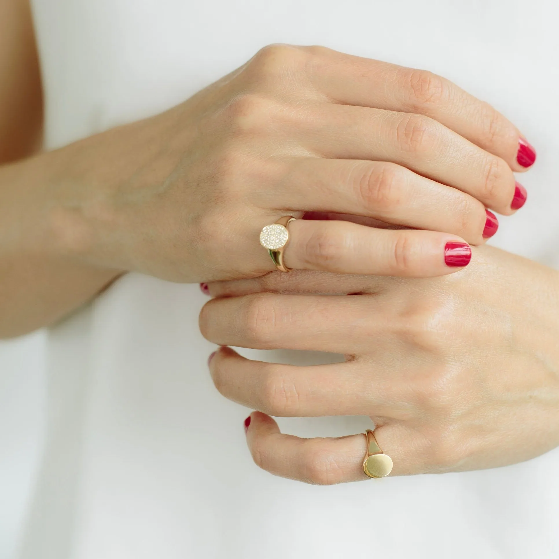 Disc Signet Ring with White Pavé Diamonds