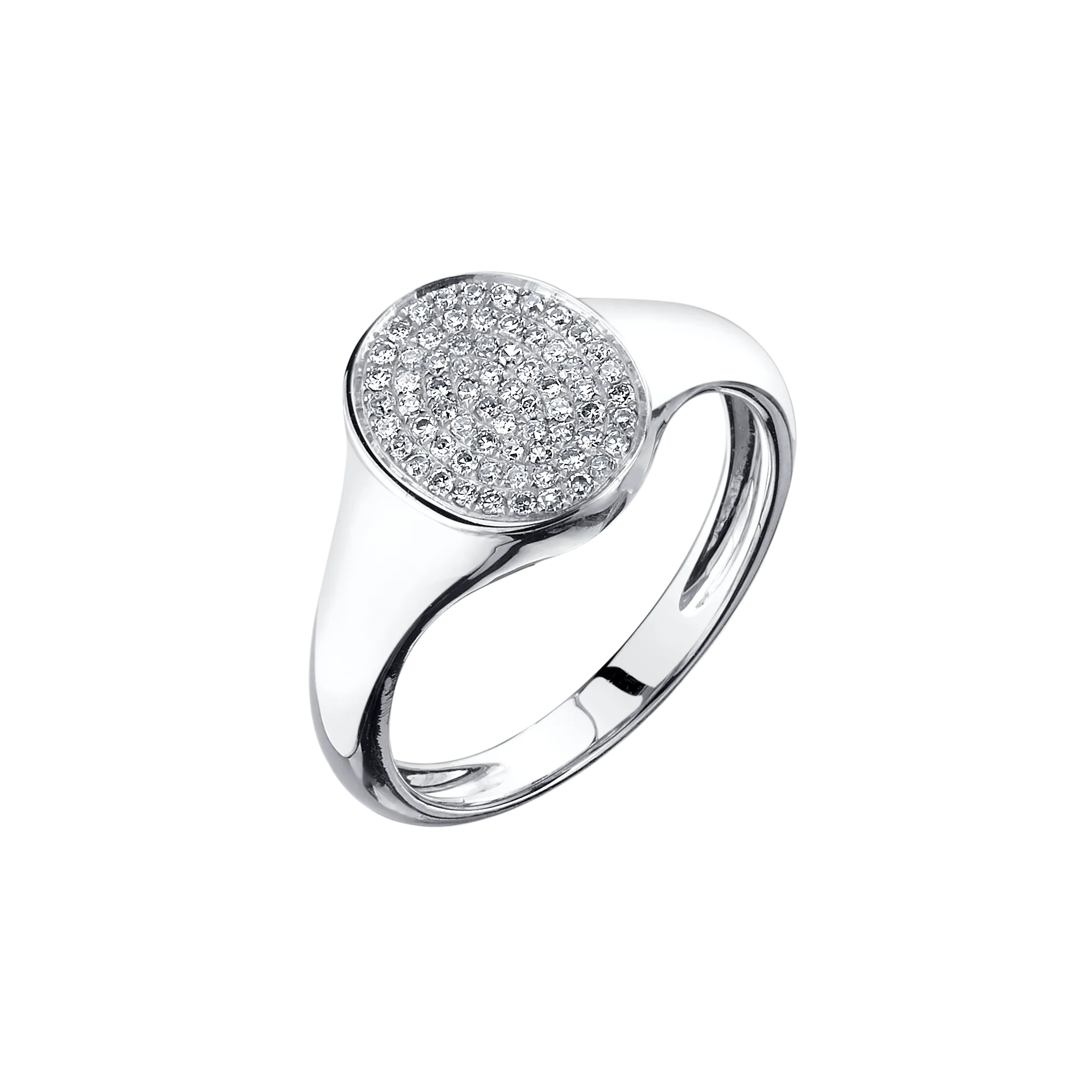 Disc Signet Ring with White Pavé Diamonds