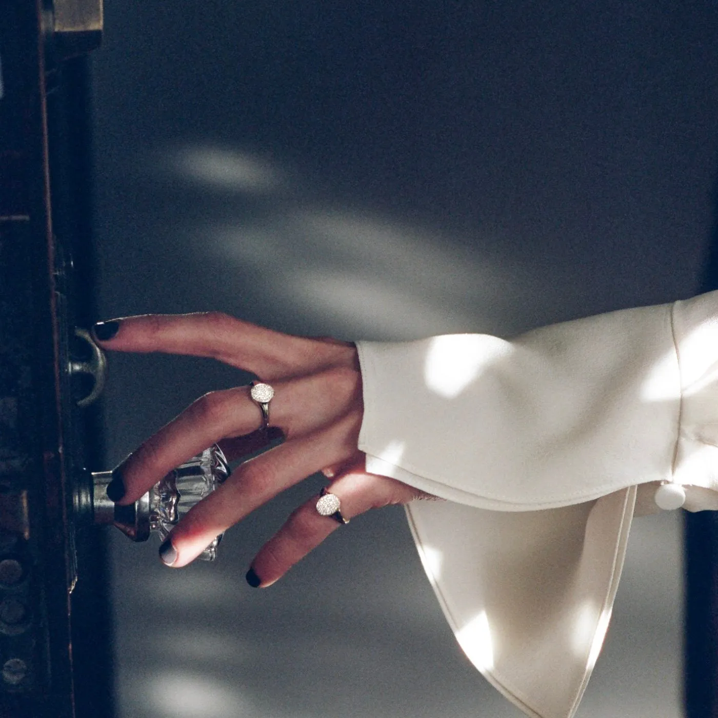 Disc Signet Ring with White Pavé Diamonds