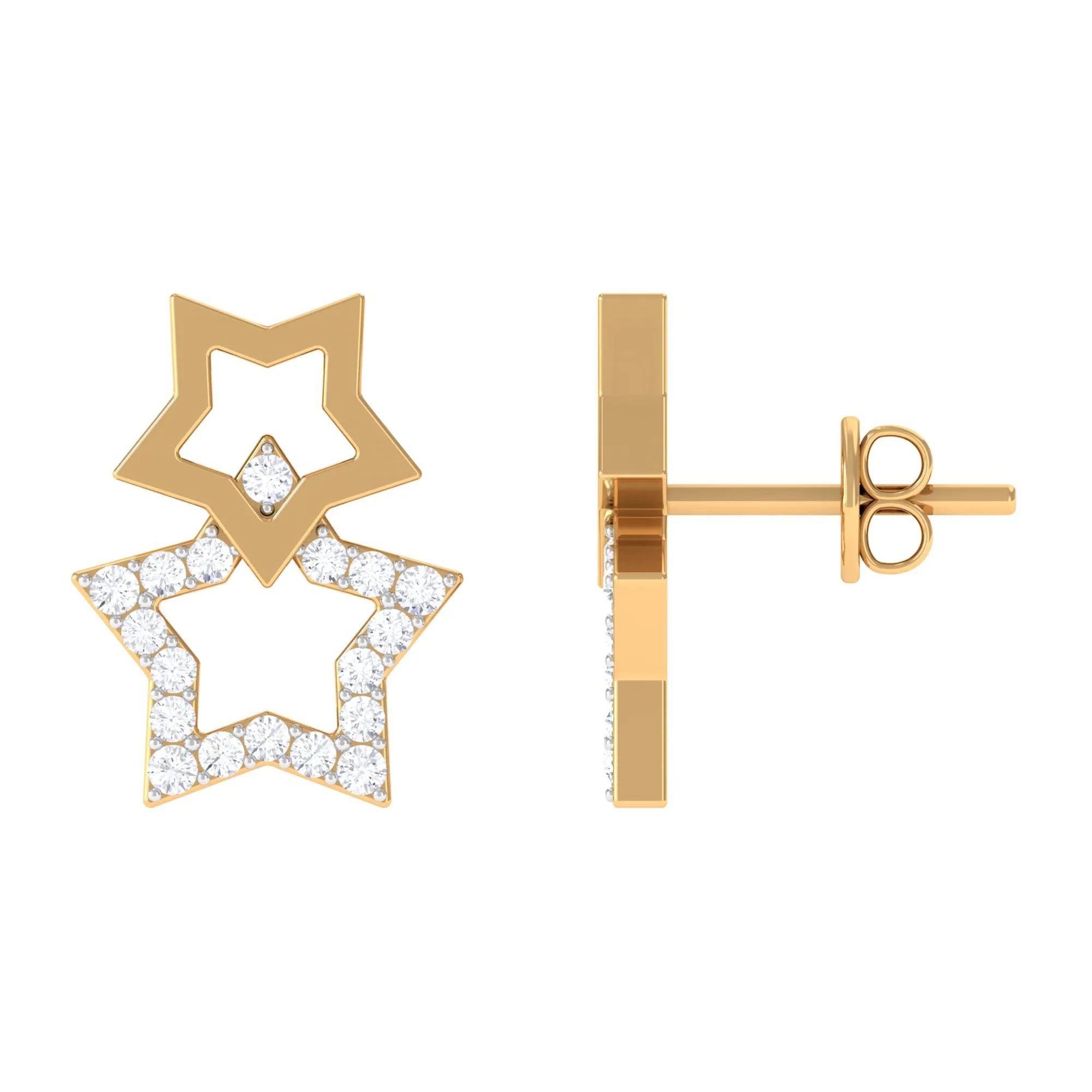 Double Star Stud Earrings with Diamond