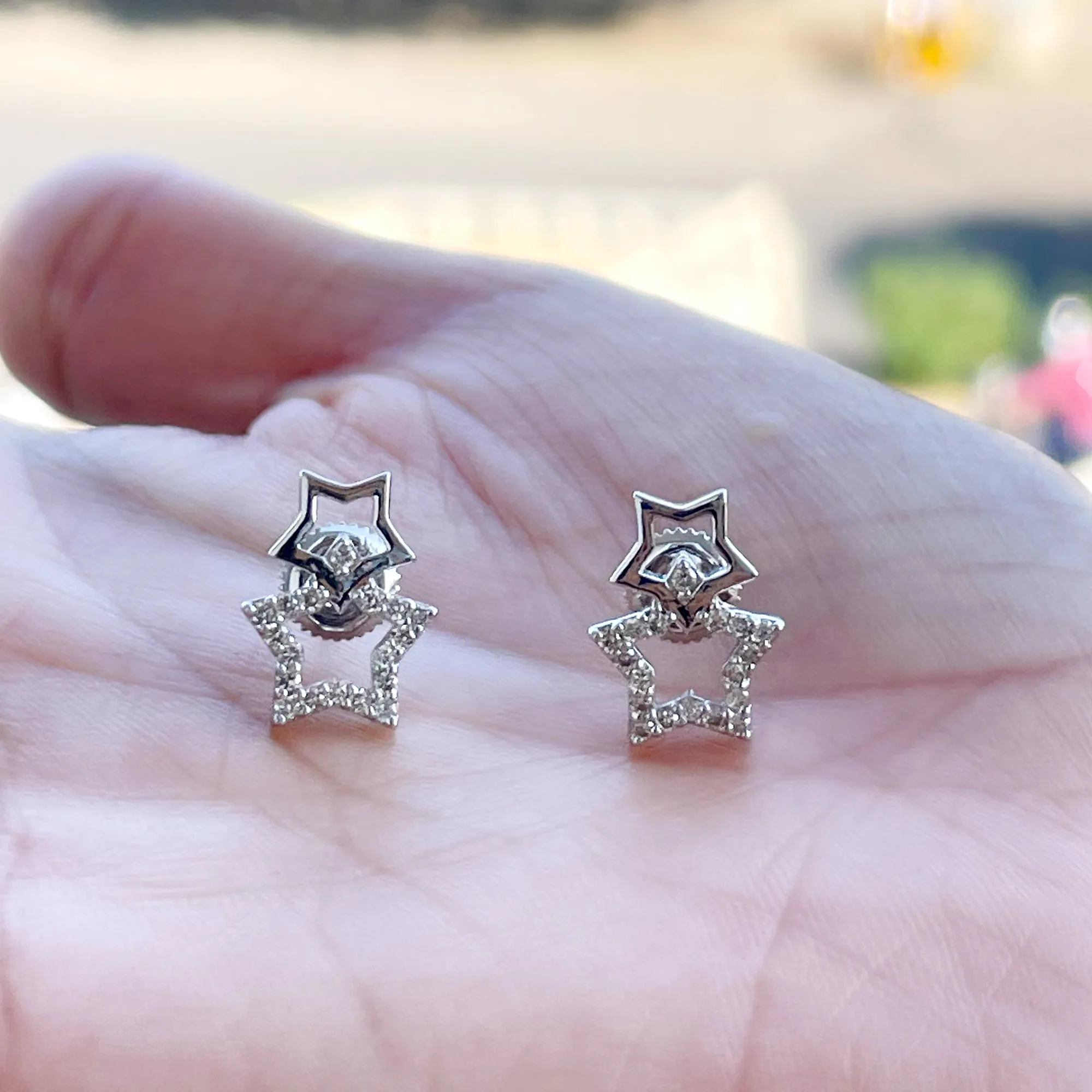Double Star Stud Earrings with Diamond