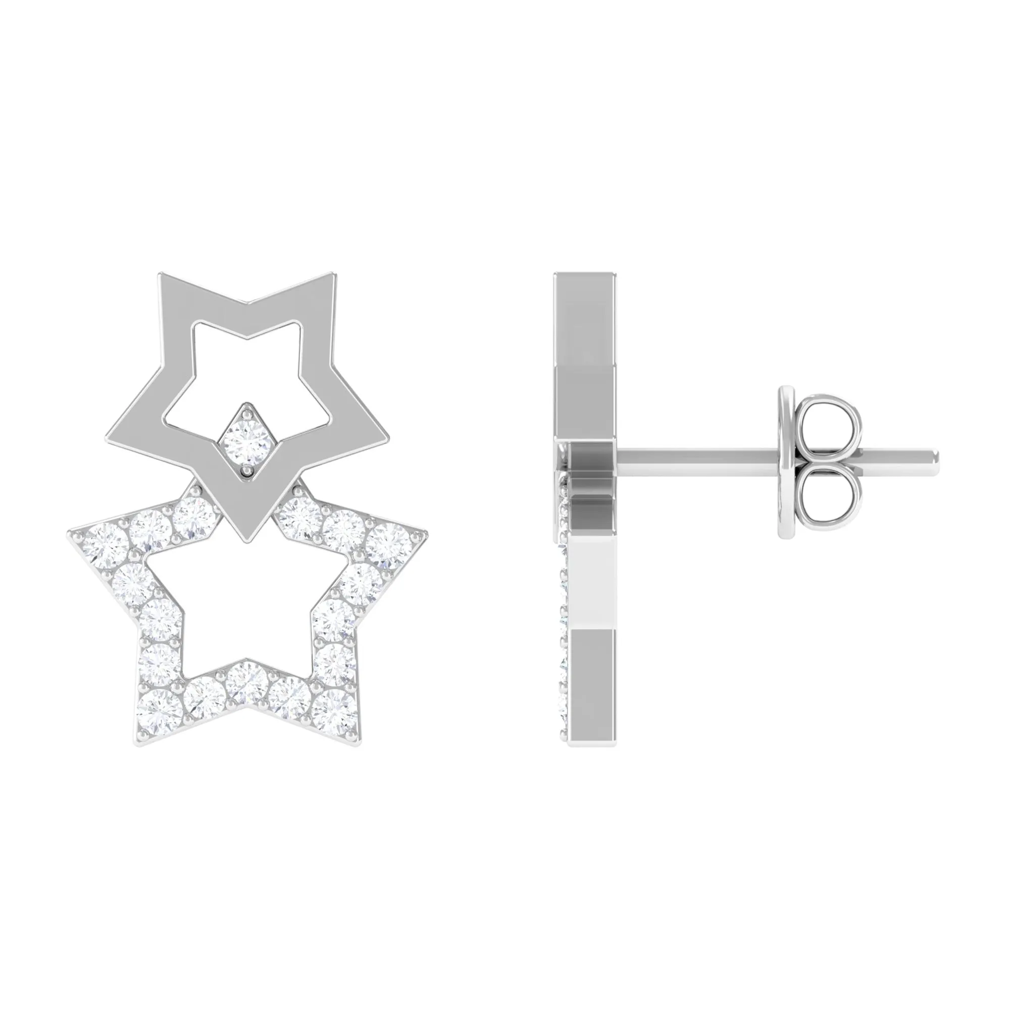 Double Star Stud Earrings with Diamond