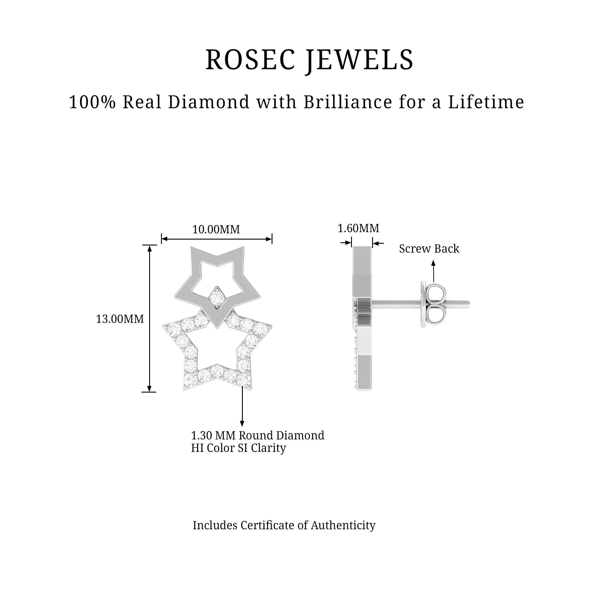 Double Star Stud Earrings with Diamond
