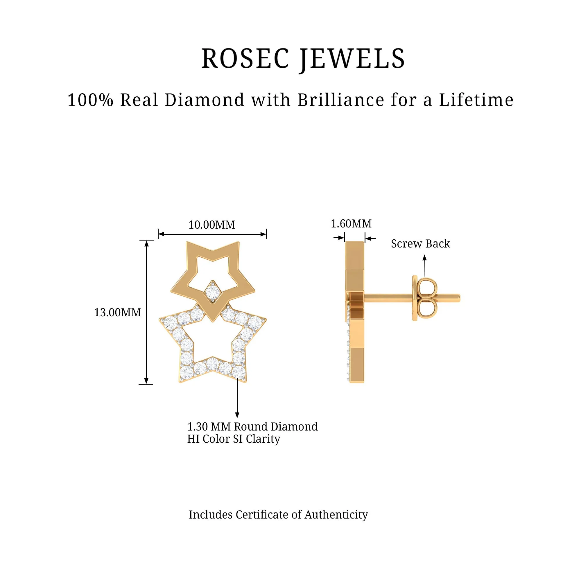 Double Star Stud Earrings with Diamond