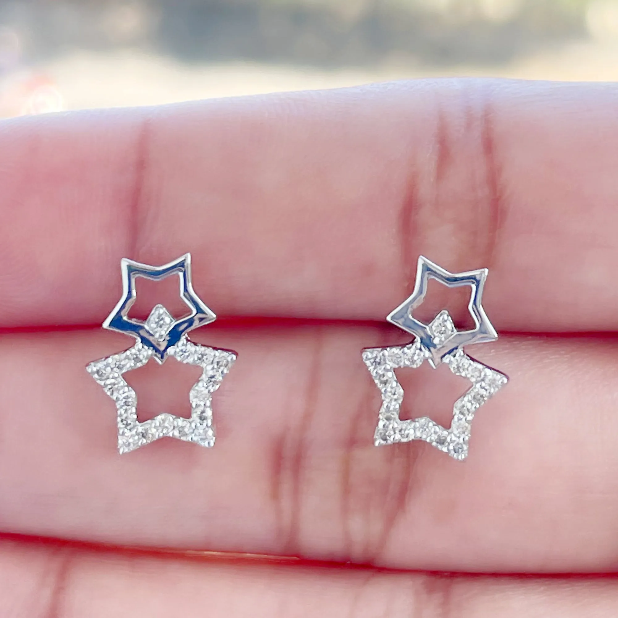 Double Star Stud Earrings with Diamond